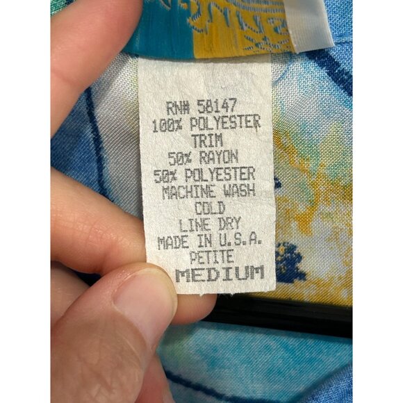 Vintage Sea Suns Sheer Button Down Blouse Blue Artistic Trim Sz PM Made In USA - Picture 6 of 10